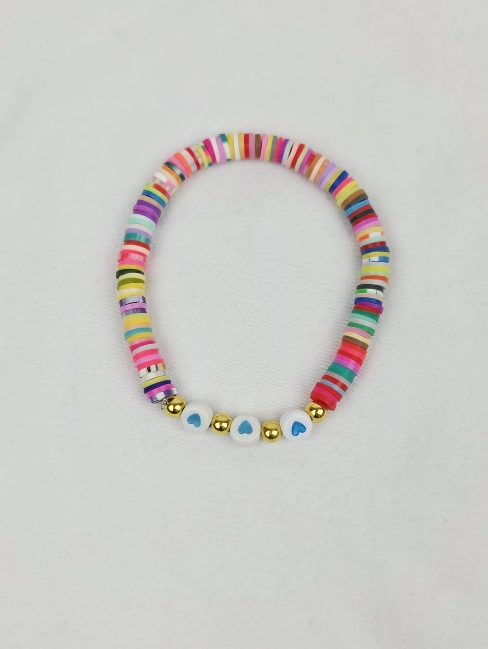 Handmade Clay Bead Multi Color Heart  Bracelet